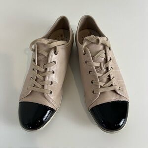 MEPHISTO Ketty Leather Sneakers Beige Black Cap Toe Comfort Shoes EU 41 US 10